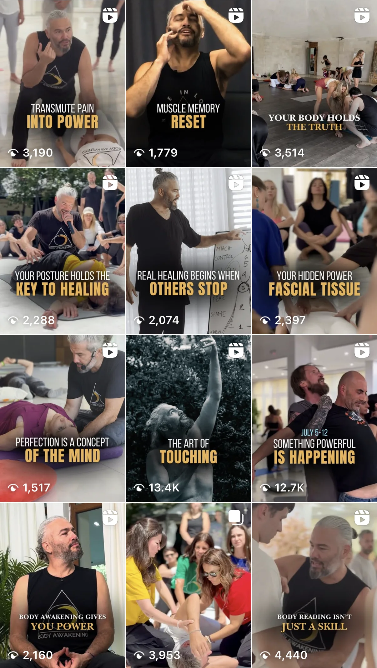 Body Awakening Journey Instagram reels performance, up to 15K views per reel