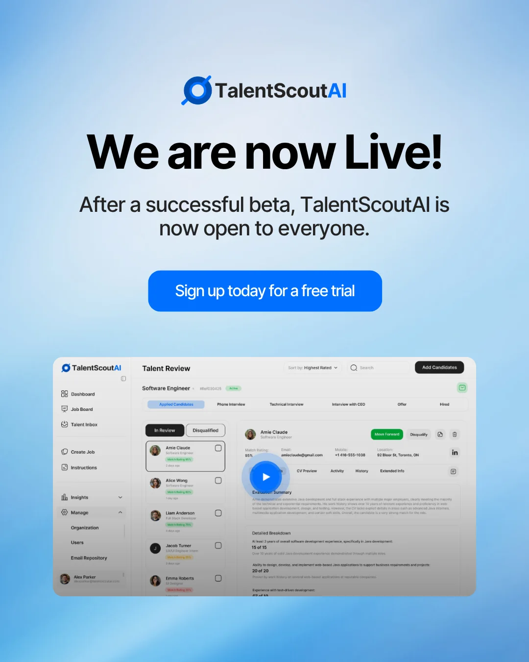 TalentScoutAI launch announcement post