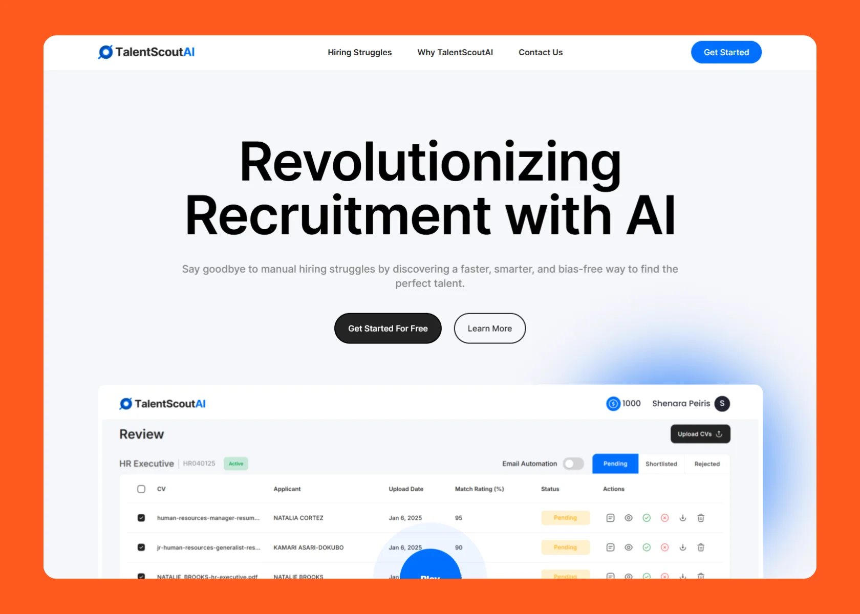 TalentScoutAI website homepage