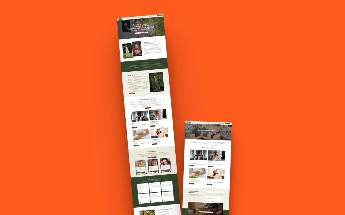 Love Nature Wellbeing website design mockups
